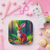 かわいい赤うさぎ草の上に座る ペーパープレート (パーティー)