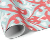 かわいい赤およびターコイズのイカットの種族パターン ラッピングペーパー (ロールコーナー)