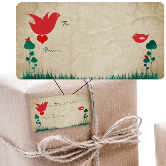 かわいい赤お洒落鳥クリスマスギフトタグ ラベル