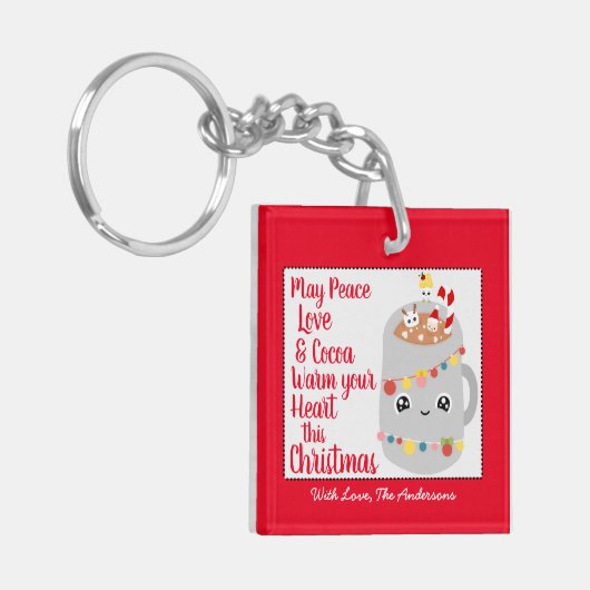 かわいい赤かわいいココアメリークリスマスカスタム写真 キーホルダー (正面左)