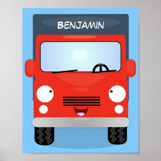 かわいい赤かわいいトラック漫画イラストレーション ポスター (正面)