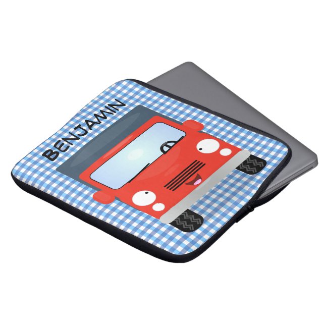 かわいい赤かわいいトラック漫画イラストレーション ラップトップスリーブ (正面上部)