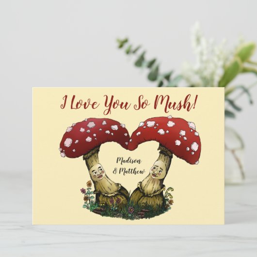 かわいい赤きのこのプリン愛するバレンタインデー シーズンカード (スタンド正面)