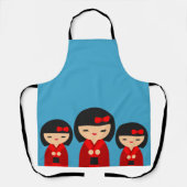 かわいい赤こけし日本の人形 エプロン (正面)