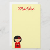 かわいい赤こけし日本の人形 便箋 (正面/裏面)