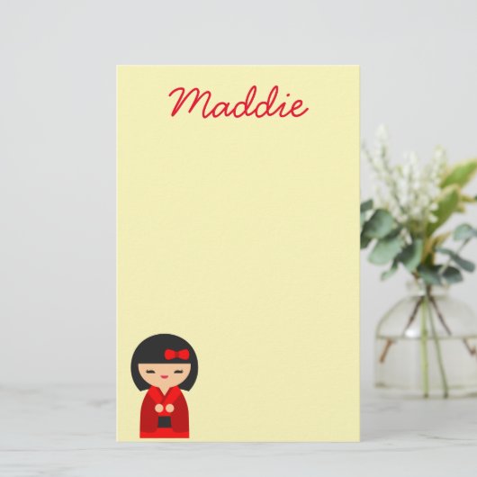 かわいい赤こけし日本の人形 便箋 (スタンド正面)