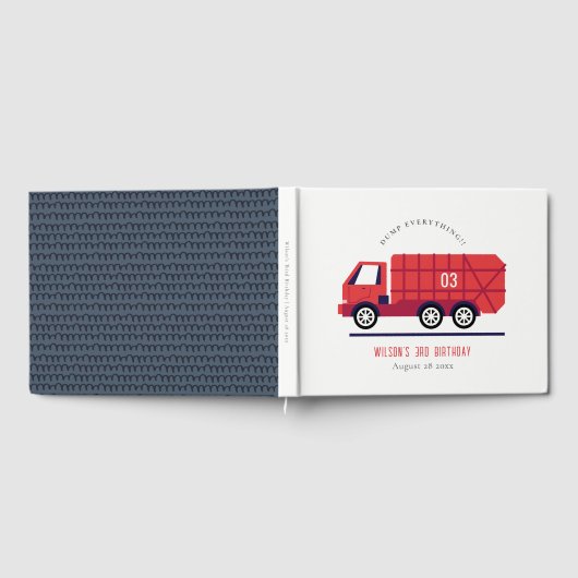 かわいい赤ごみトラックの子供たち任意の年齢誕生日 ゲストブック (全面)