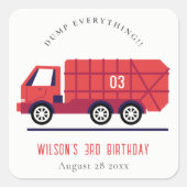 かわいい赤ごみトラックの子供たち任意の年齢誕生日 スクエアシール (正面)