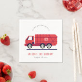 かわいい赤ごみトラックの子供たち任意の年齢誕生日 スタンダードカクテルナプキン (インサイチュ)