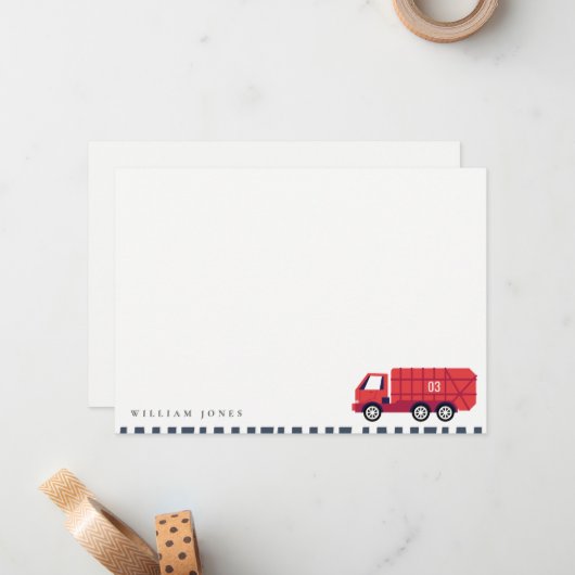 かわいい赤ごみトラックの子供たち任意の年齢誕生日 ノートカード (正面/裏面インサイチュ)