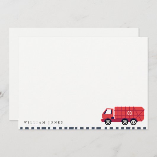 かわいい赤ごみトラックの子供たち任意の年齢誕生日 ノートカード (正面/裏面)