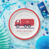 かわいい赤ごみトラックの子供たち任意の年齢誕生日 ペーパープレート (パーティー)