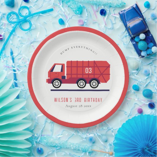 かわいい赤ごみトラックの子供たち任意の年齢誕生日 ペーパープレート (パーティー)