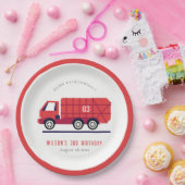 かわいい赤ごみトラックの子供たち任意の年齢誕生日 ペーパープレート (パーティー)