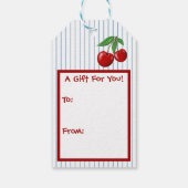 かわいい赤さくらんぼフルーツオンブルーストライプデザイン ギフトタグ (裏面)