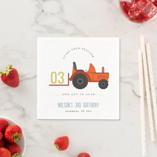 かわいい赤さびファームトラクターキッズ任意の年齢誕生日 スタンダードカクテルナプキン (インサイチュ)