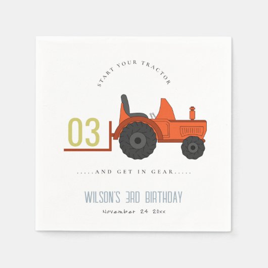 かわいい赤さびファームトラクターキッズ任意の年齢誕生日 スタンダードカクテルナプキン (正面)