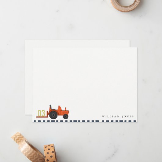 かわいい赤さびファームトラクターキッズ任意の年齢誕生日 ノートカード (正面/裏面インサイチュ)