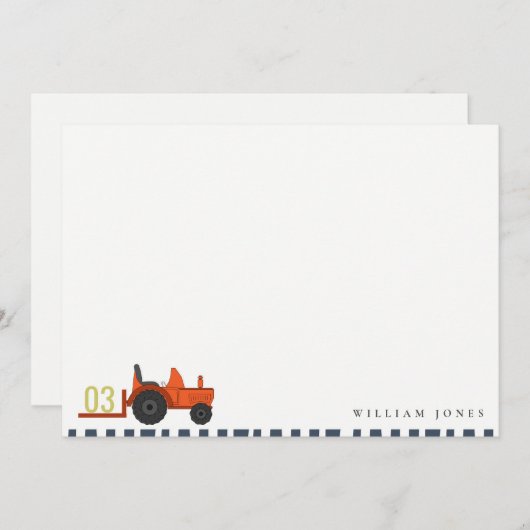 かわいい赤さびファームトラクターキッズ任意の年齢誕生日 ノートカード (正面/裏面)