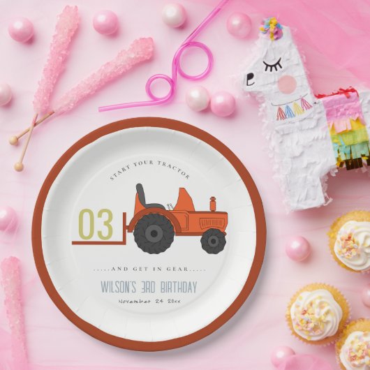 かわいい赤さびファームトラクターキッズ任意の年齢誕生日 ペーパープレート (パーティー)