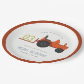 かわいい赤さびファームトラクターキッズ任意の年齢誕生日 ペーパープレート (アングル)