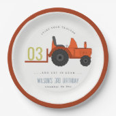 かわいい赤さびファームトラクターキッズ任意の年齢誕生日 ペーパープレート (正面)