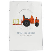 かわいい赤さびファームトラクターキッズ任意の年齢誕生日 ミディアムペーパーバッグ (正面)