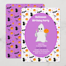 かわいい赤ちゃんおばけのハロウィン誕生日招待状