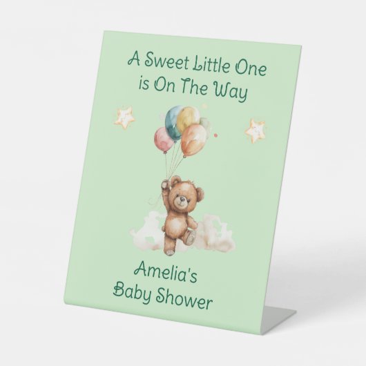 かわいい赤ちゃんが生まれるよ 緑のベビーシャワー 台座サイン (正面)