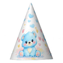 かわいい赤ちゃんくまのブルー誕生日パステルパーティーハット