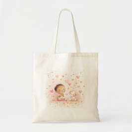 かわいい赤ちゃんと子犬のバレンタイン トートバッグ | パステル