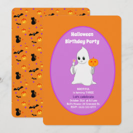 かわいい赤ちゃんのおばけのハロウィンお誕生日会招待状 招待状