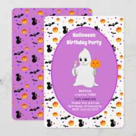 かわいい赤ちゃんのおばけのハロウィンお誕生日会招待状 招待状