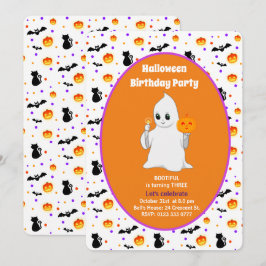 かわいい赤ちゃんのおばけのハロウィンお誕生日会招待状 招待状
