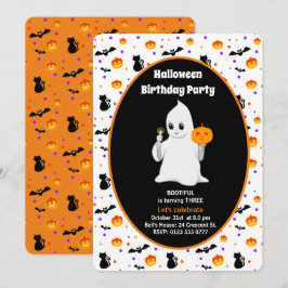 かわいい赤ちゃんのおばけのハロウィンお誕生日会招待状 招待状