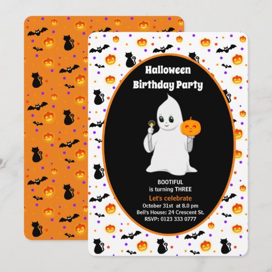 かわいい赤ちゃんのおばけのハロウィンお誕生日会招待状 招待状 (正面/裏面)