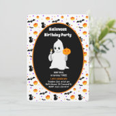 かわいい赤ちゃんのおばけのハロウィンお誕生日会招待状 招待状 (スタンド正面)