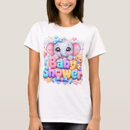 かわいい赤ちゃんのお祝いゾウのパステルピンクテディ Tシャツ