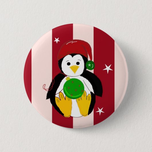 かわいい赤ちゃんのクリスマスペンギン 缶バッジ (正面)