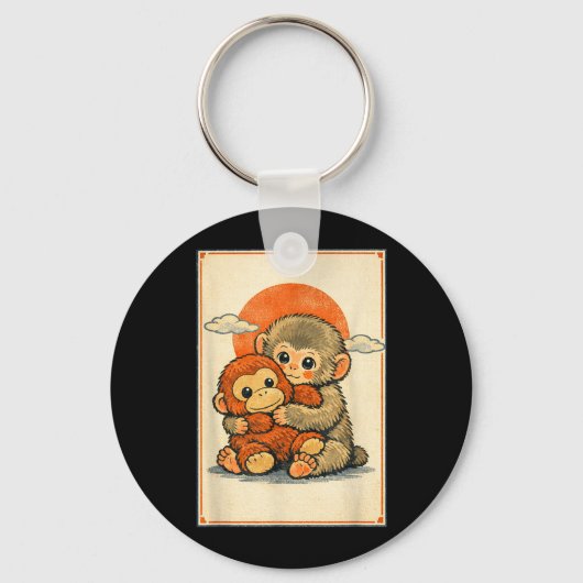 かわいい赤ちゃんのサル かわいいニホンザル 浮世絵 キーホルダー (正面)