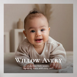 かわいい赤ちゃんの写真と名前のモダンなミニマルプリント ポスター