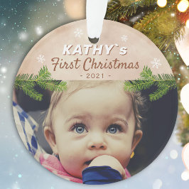 かわいい赤ちゃんの初めてのクリスマス スノーフレークパイン 写真 オーナメント