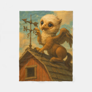 かわいい赤ちゃんの大きな目のヒッポグリフの面白いファンタジーアート フリースブランケット