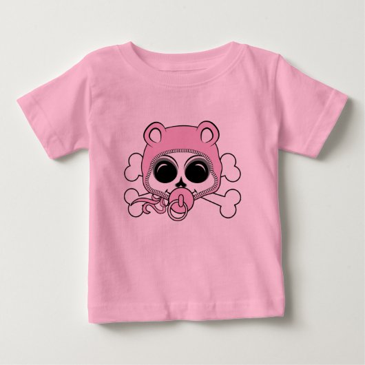かわいい赤ちゃんの女の子のドクロ ベビーTシャツ (正面)