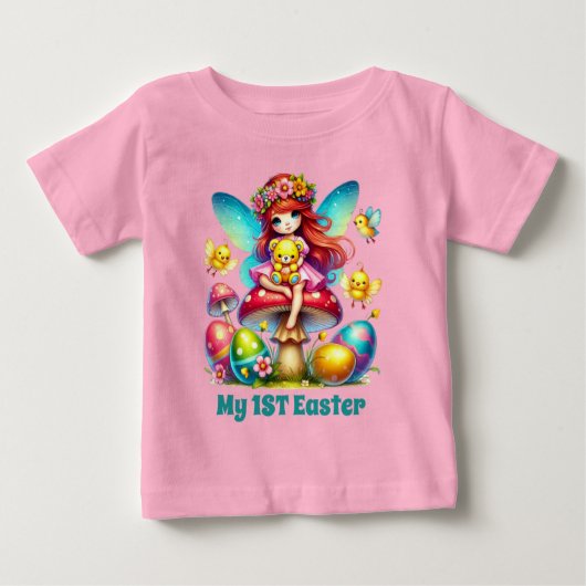 かわいい赤ちゃんの女の子の妖精の初めてのイースター ベビーTシャツ (正面)