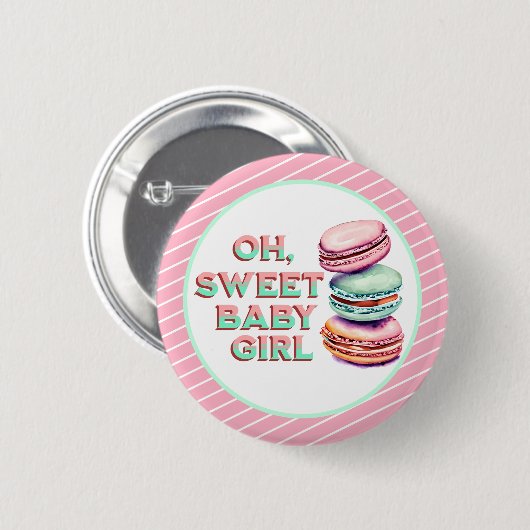 かわいい赤ちゃんの女の子 マカロン テーマのベビーシャワー 缶バッジ (正面&裏面)