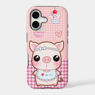 かわいい赤ちゃんの子豚とかわいいカップケーキ