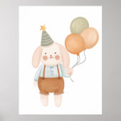 かわいい赤ちゃんの寝室 ピンクのウサギの雲と星 ポスター (正面)