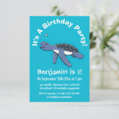 かわいい赤ちゃんの幸せなウミガメの水泳アニメーション 招待状 (スタンド正面)