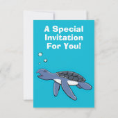 かわいい赤ちゃんの幸せなウミガメの水泳アニメーション 招待状 (裏面)